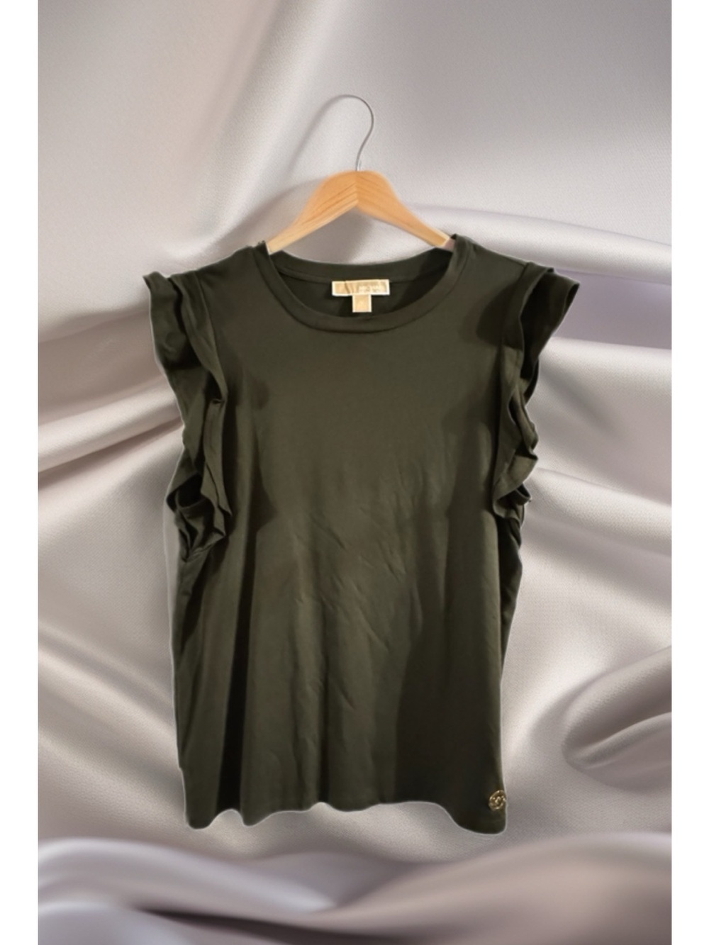 Michael Kors Olive Green Ruffle Sleeve Tank Top